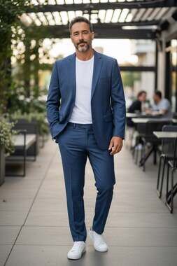 Alain dupetit blue Mirco-Check Two Button Suit birdseye blazer pants 40R 34 pant